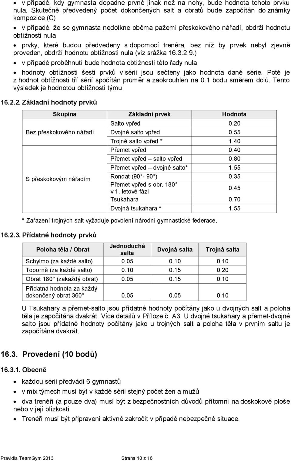 které budou předvedeny s dopomocí trenéra, bez níž by prvek nebyl zjevně proveden, obdrží hodnotu obtížnosti nula (viz srážka 16.3.2.9.