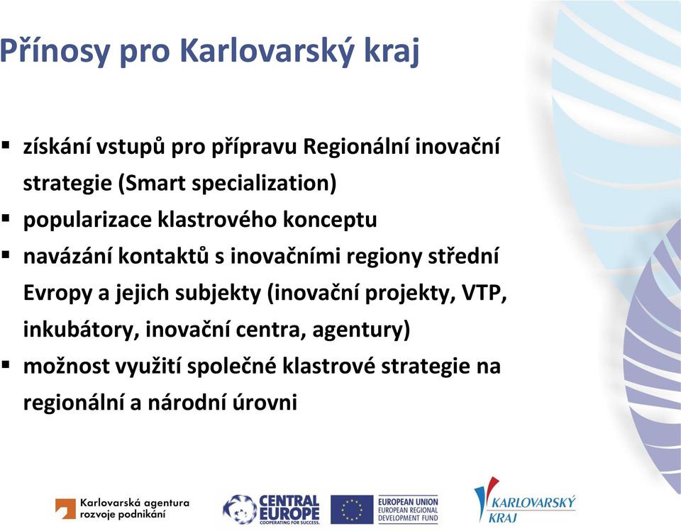 regiony střední Evropy a jejich subjekty (inovační projekty, VTP, inkubátory, inovační