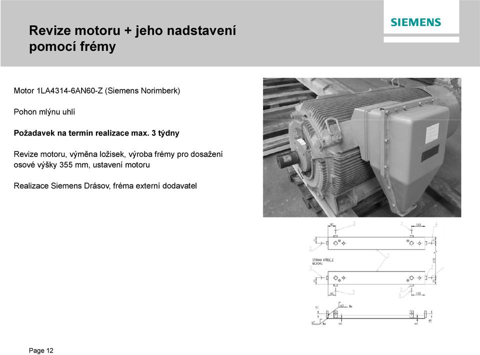 3 týdny Revize motoru, výměna ložisek, výroba frémy pro dosažení osové