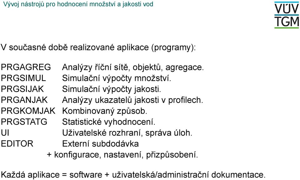 PRGANJAK Analýzy ukazatelů jakosti v profilech. PRGKOMJAK Kombinovaný způsob. PRGSTATG Statistické vyhodnocení.