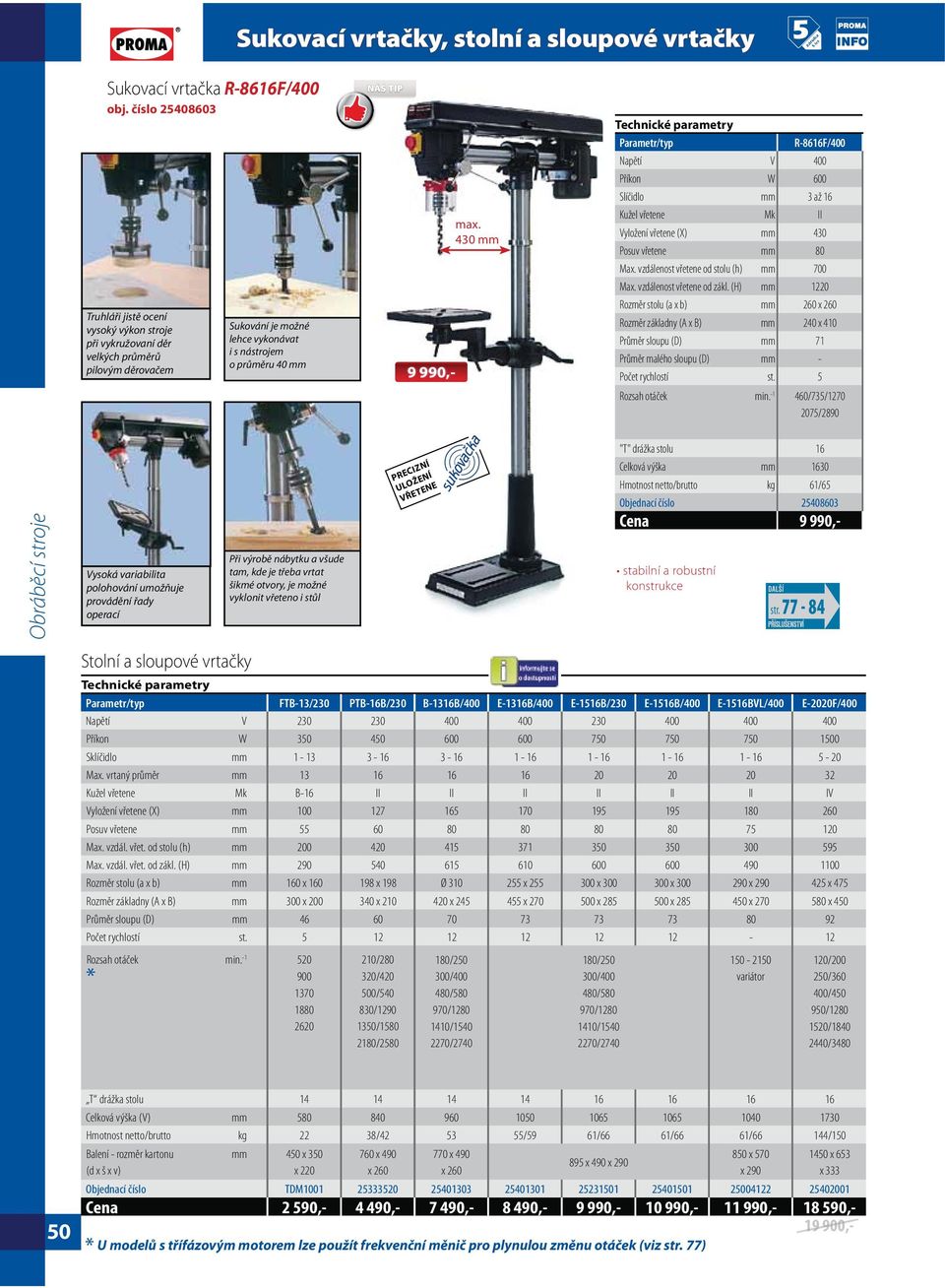 430 mm Technické parametry Parametr/typ R-8616F/400 Napětí V 400 Příkon W 600 Slíčidlo mm 3 až 16 Kužel vřetene Mk II Vyložení vřetene (X) mm 430 Posuv vřetene mm 80 Max.