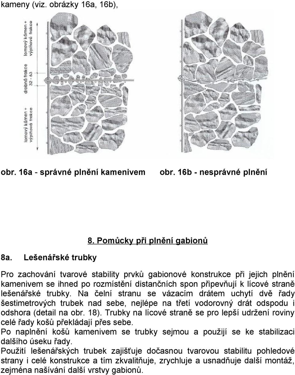 Na čelní stranu se vázacím drátem uchytí dvě řady šestimetrových trubek nad sebe, nejlépe na třetí vodorovný drát odspodu i odshora (detail na obr. 18).