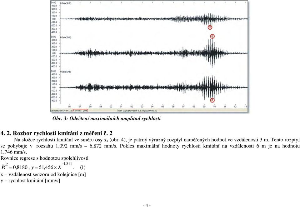 4), je patrný výrazný rozptyl naměřených hodnot ve vzdálenosti 3 m.
