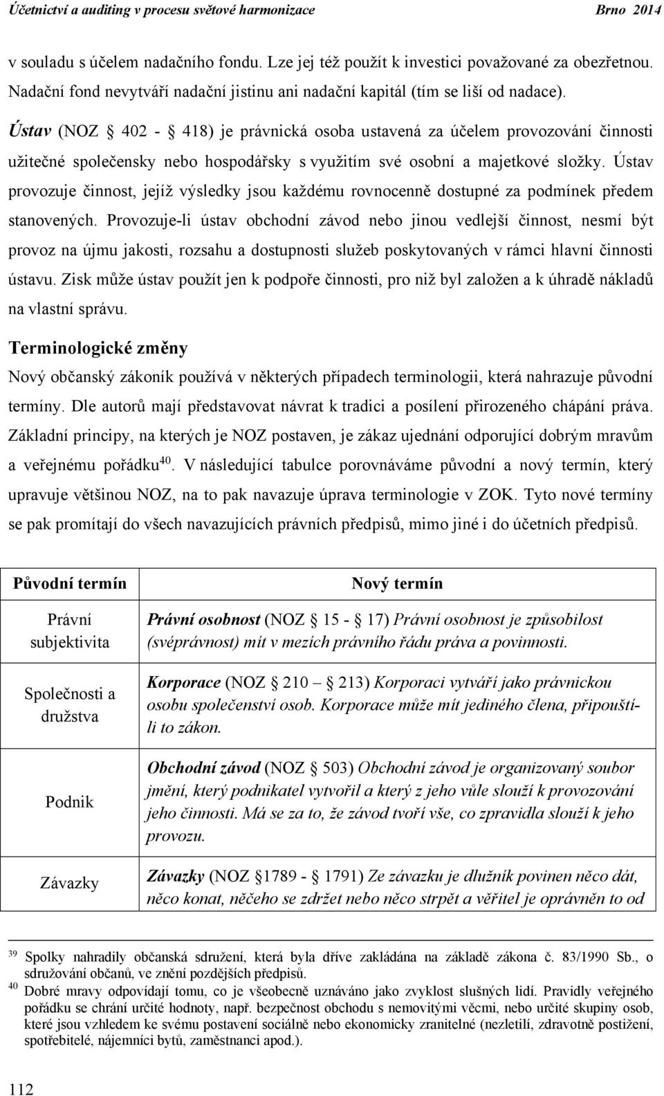 Ústav (NOZ 402-418) je právnická osoba ustavená za účelem provozování činnosti užitečné společensky nebo hospodářsky s využitím své osobní a majetkové složky.