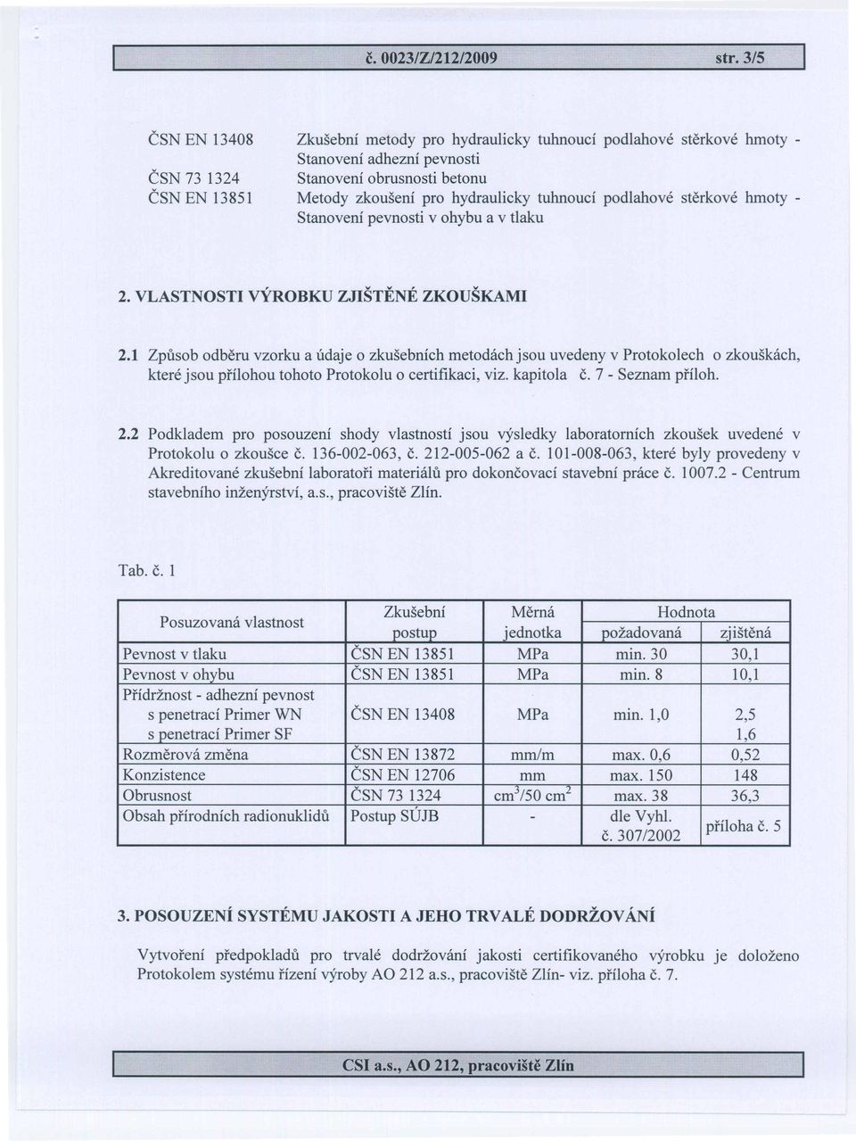 1 Zpusob odberu vzorku a udaje 0 zkusebnich metodach jsou uvedeny v Protokolech 0 zkouskach, ktere jsou pfilohou tohoto Protokolu 0 certifikaci, viz. kapitola c. 7 - Seznam pfiloh. 2.