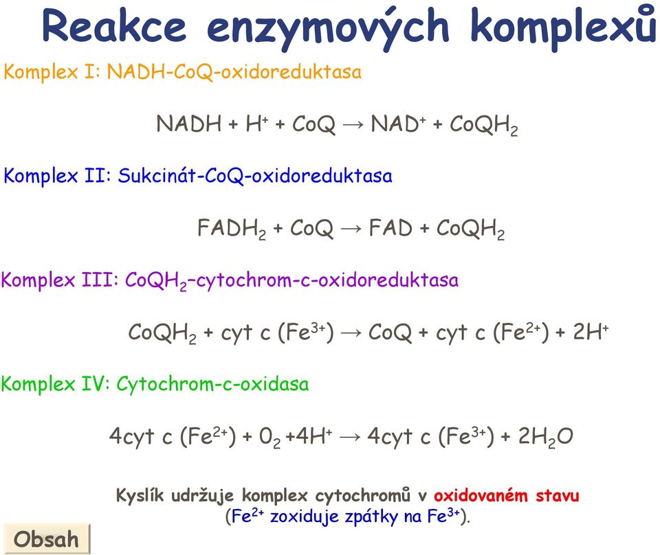 Cytochrom-c-oxidasa FAD 2 + CoQ FAD + CoQ 2 CoQ 2 + cyt c (Fe 3+ ) CoQ + cyt c (Fe 2+ ) + 2 4cyt c (Fe