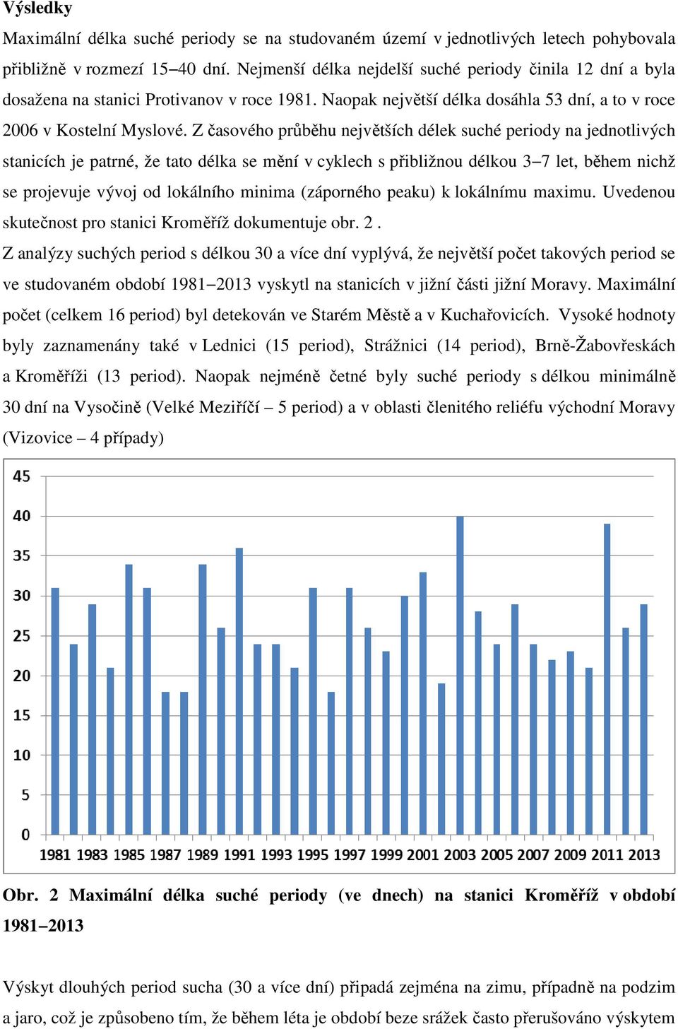 Z časového průběhu největších délek suché periody na jednotlivých stanicích je patrné, že tato délka se mění v cyklech s přibližnou délkou 3 7 let, během nichž se projevuje vývoj od lokálního minima