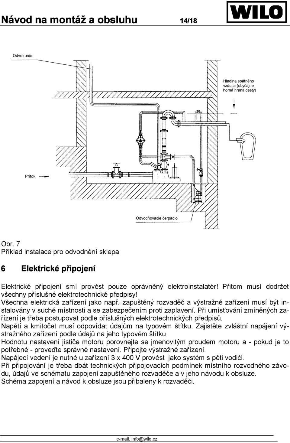 zapuštěný rozvaděč a výstražné zařízení musí být instalovány v suché místnosti a se zabezpečením proti zaplavení.