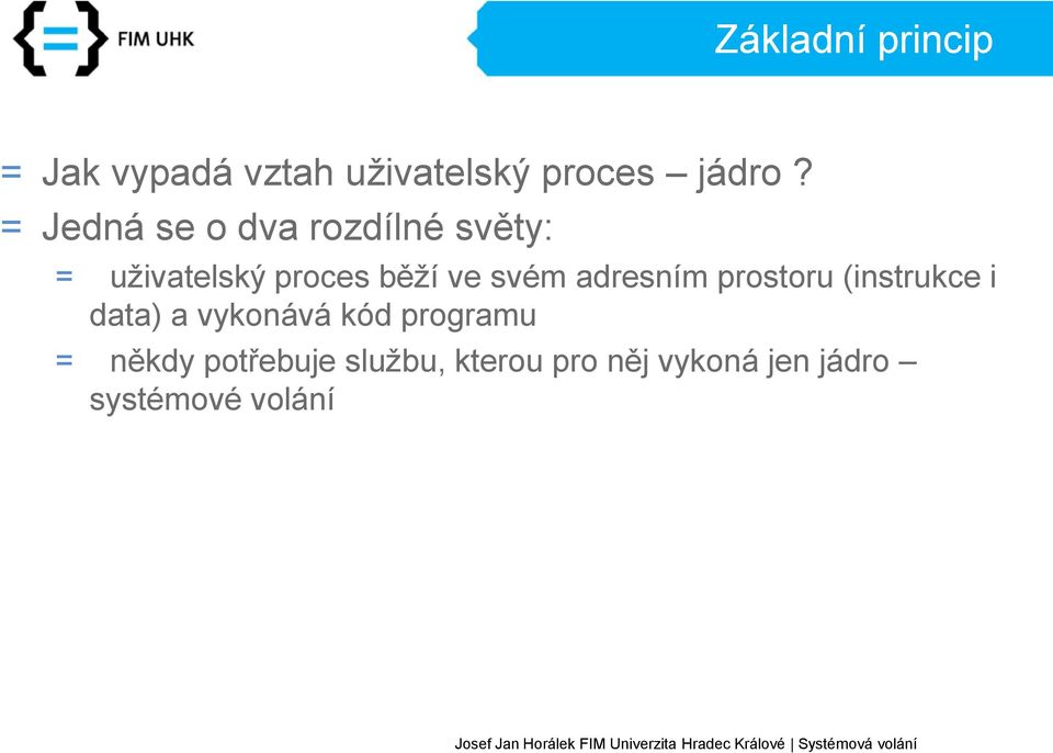 svém adresním prostoru (instrukce i data) a vykonává kód programu