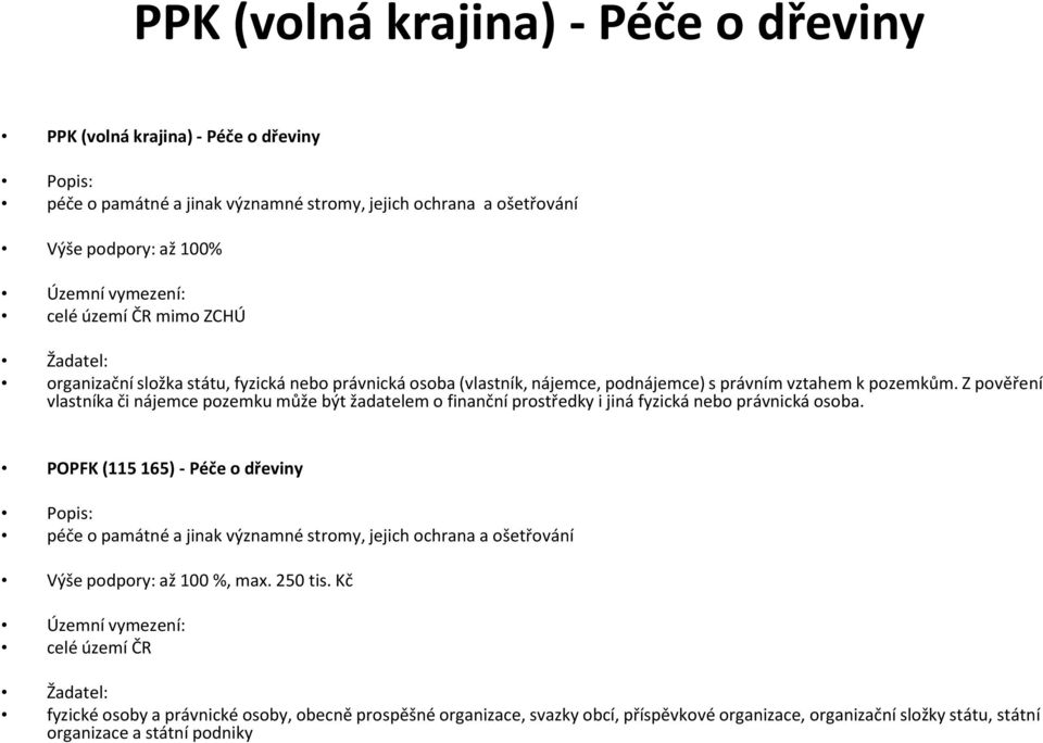 Z pověření vlastníka či nájemce pozemku může být žadatelem o finanční prostředky i jiná fyzická nebo právnická osoba.