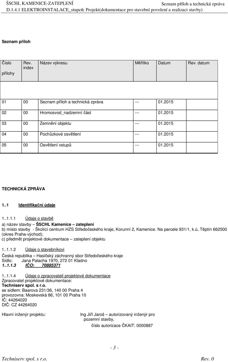 Na parcele 931/1, k.ú. Těptín 662500 (okres Praha-východ); c) předmět projektové dokumentace zateplení objektu 1..1.1.2 Údaje o stavebníkovi Česká republika Hasičský záchranný sbor Středočeského kraje Sídlo: Jana Palacha 1970, 272 01 Kladno 1.