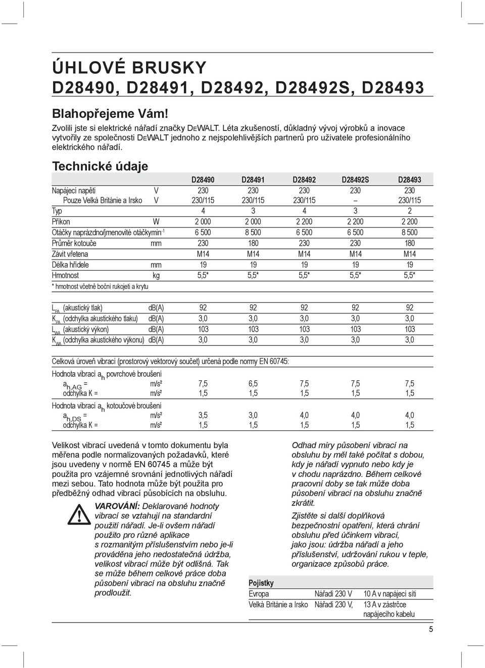 Technické údaje D28490 D28491 D28492 D28492S D28493 Napájecí napětí V 230 230 230 230 230 Pouze Velká Británie a Irsko V 230/115 230/115 230/115 230/115 Typ 4 3 4 3 2 Příkon W 2 000 2 000 2 200 2 200