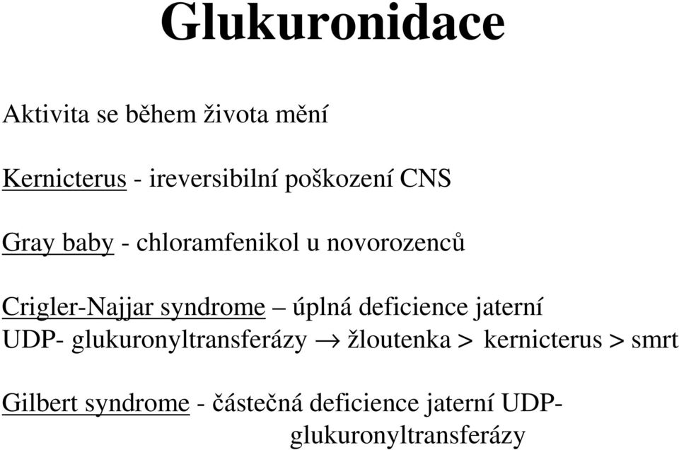 syndrome úplná deficience jaterní UDP- glukuronyltransferázy žloutenka >
