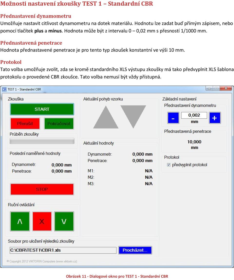 Přednastavená penetrace Hodnota přednastavené penetrace je pro tento typ zkoušek konstantní ve výši 10 mm.