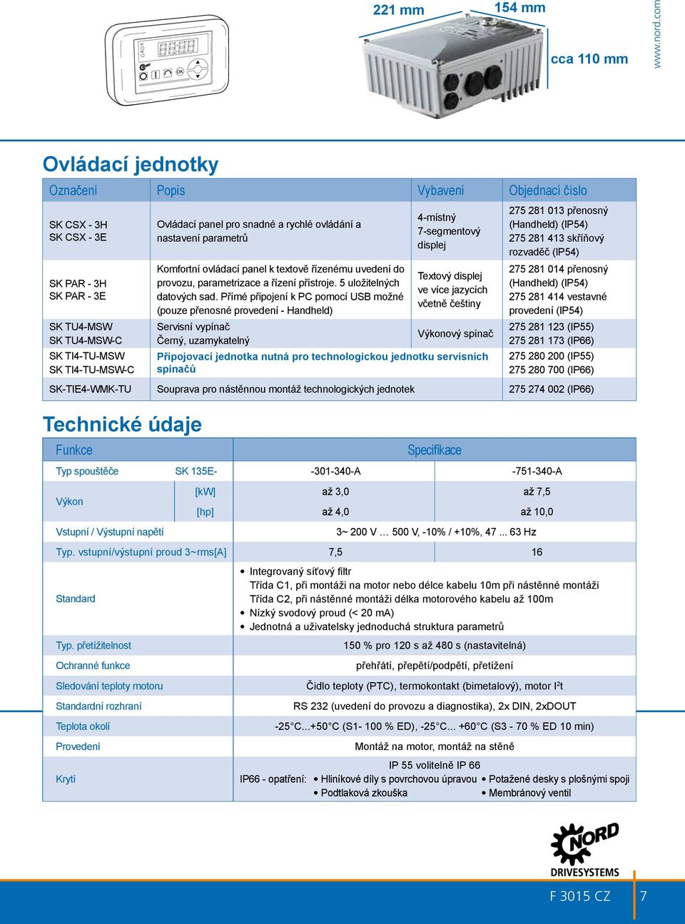 ovládání a nastavení parametrů Komfortní ovládací panel k textově řízenému uvedení do provozu, parametrizace a řízení přístroje. 5 uložitelných datových sad.