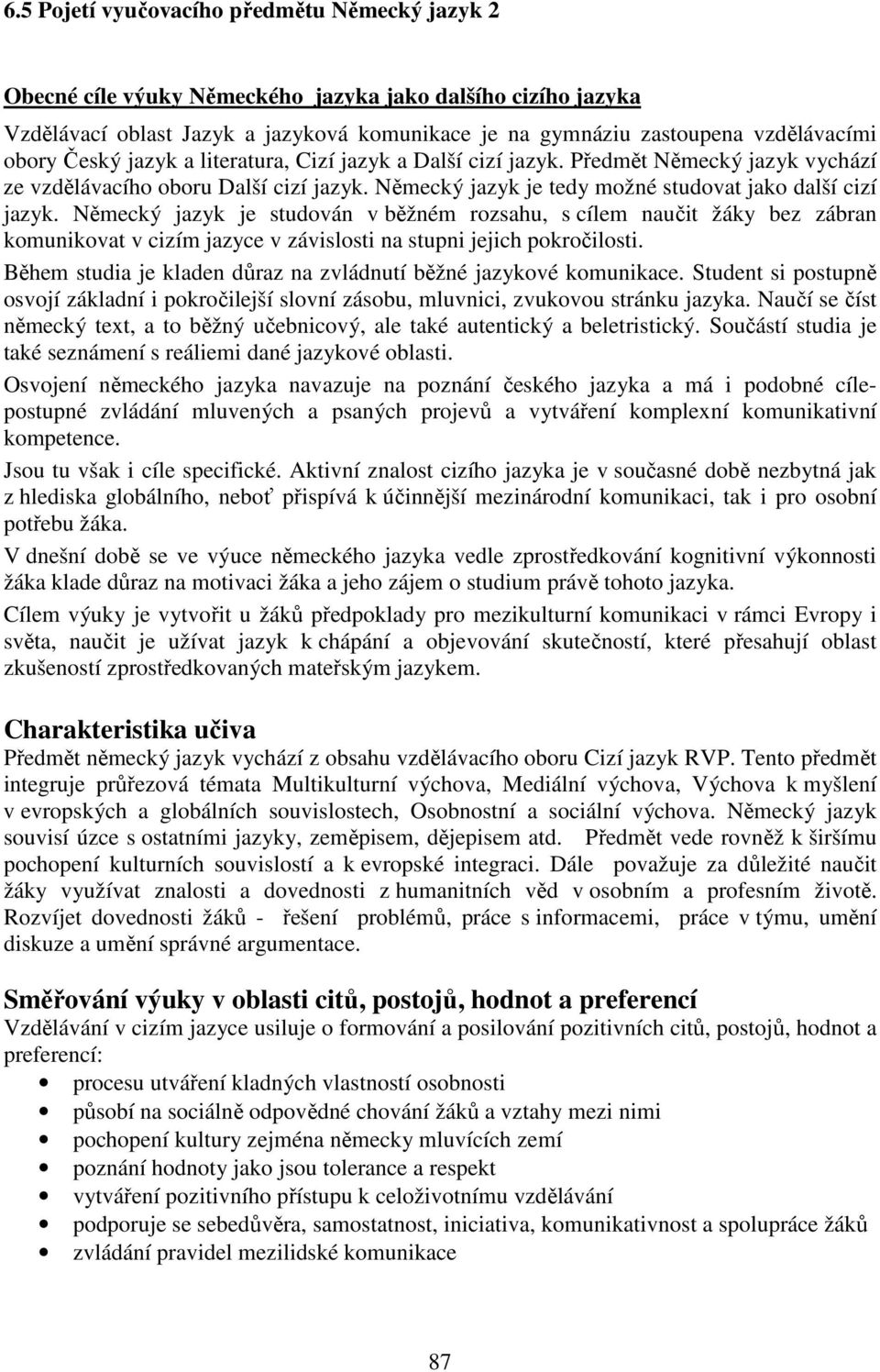 Německý jazyk je studován v běžném rozsahu, s cílem naučit žáky bez zábran komunikovat v cizím jazyce v závislosti na stupni jejich pokročilosti.