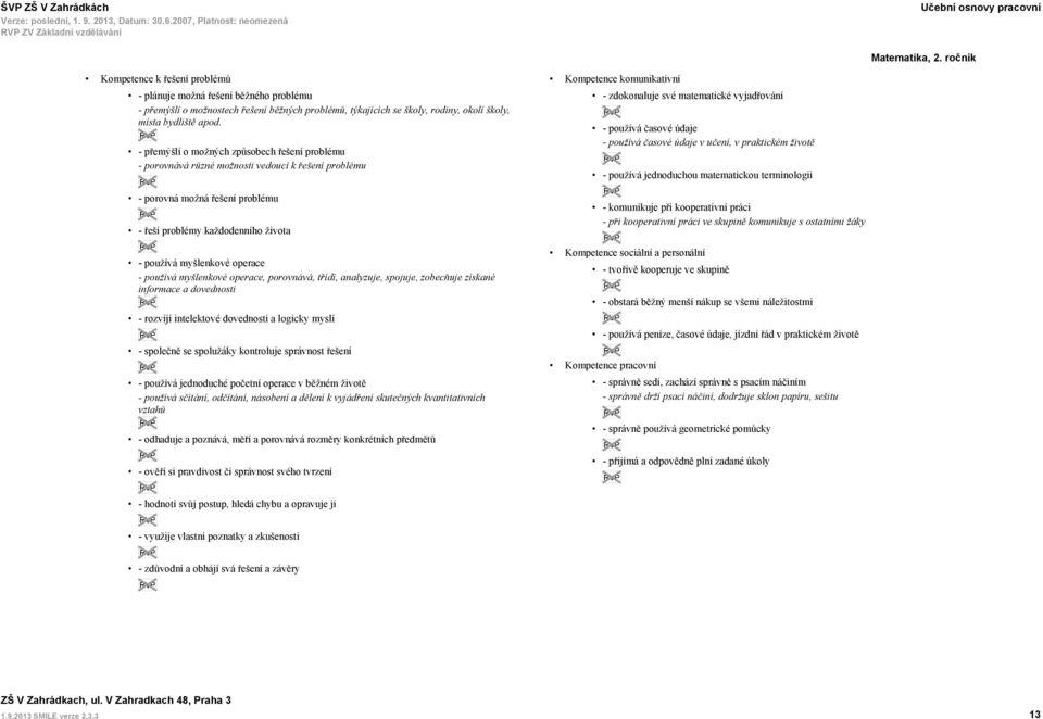 operace - používá myšlenkové operace, porovnává, třídí, analyzuje, spojuje, zobecňuje získané informace a dovednosti - rozvíjí intelektové dovednosti a logicky myslí - společně se spolužáky