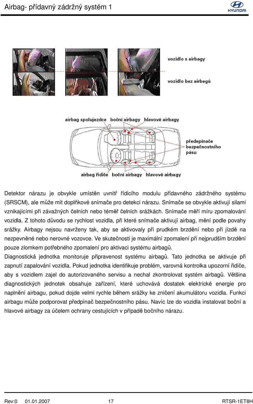 Z tohoto důvodu se rychlost vozidla, při které snímače aktivují airbag, mění podle povahy srážky.