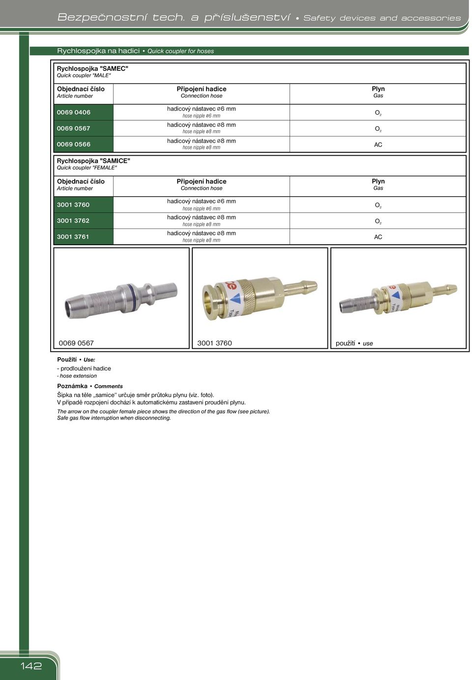 hadicový nástavec 8 mm hadicový nástavec 8 mm 0069 0567 3001 3760 použití use - prodloužení hadice - hose extension Poznámka Comments Šipka na těle samice určuje směr průtoku plynu (viz. foto).