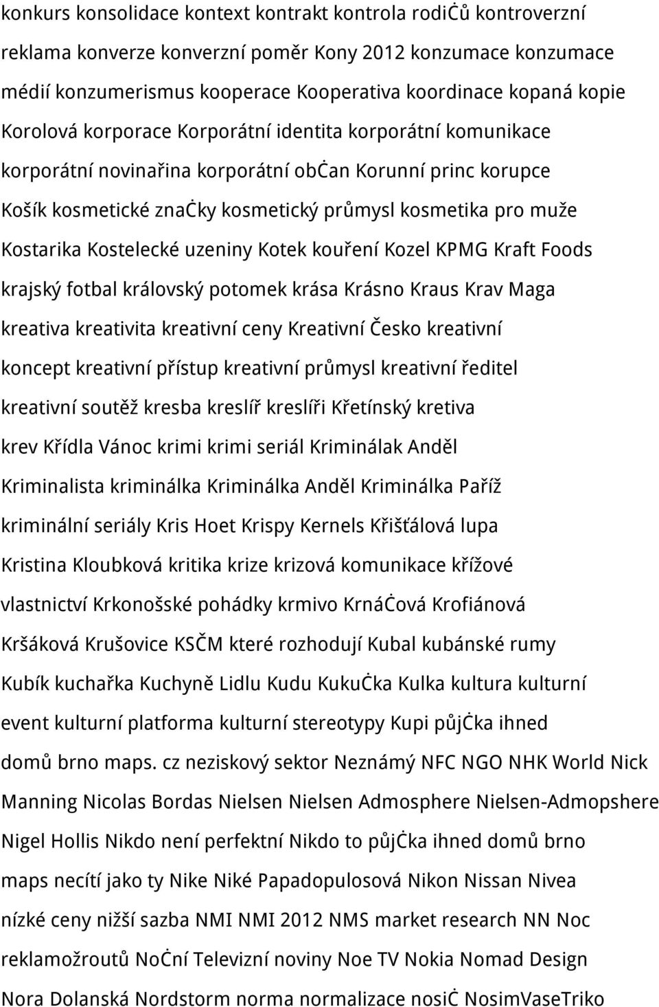 Kostelecké uzeniny Kotek kouření Kozel KPMG Kraft Foods krajský fotbal královský potomek krása Krásno Kraus Krav Maga kreativa kreativita kreativní ceny Kreativní Česko kreativní koncept kreativní