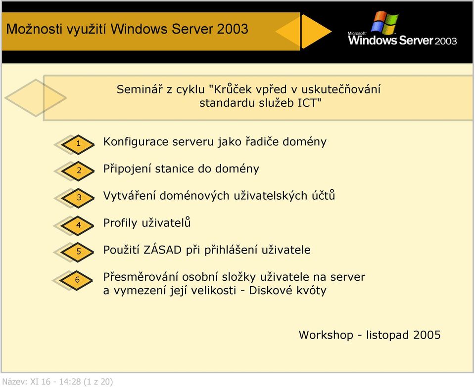 uživatelských účtů Profily uživatelů Použití ZÁSAD při přihlášení uživatele Přesměrování osobní složky