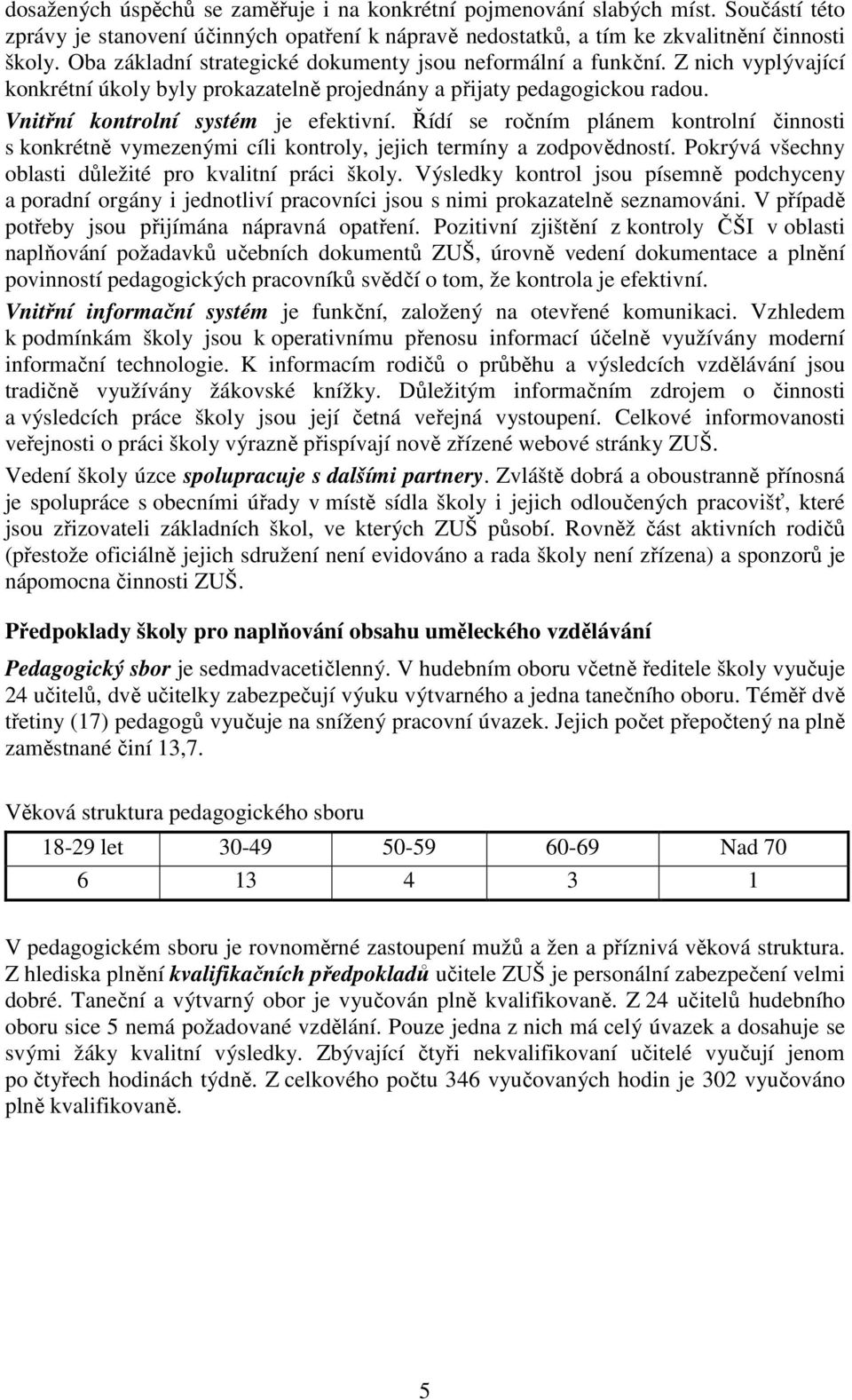 Řídí se ročním plánem kontrolní činnosti s konkrétně vymezenými cíli kontroly, jejich termíny a zodpovědností. Pokrývá všechny oblasti důležité pro kvalitní práci školy.