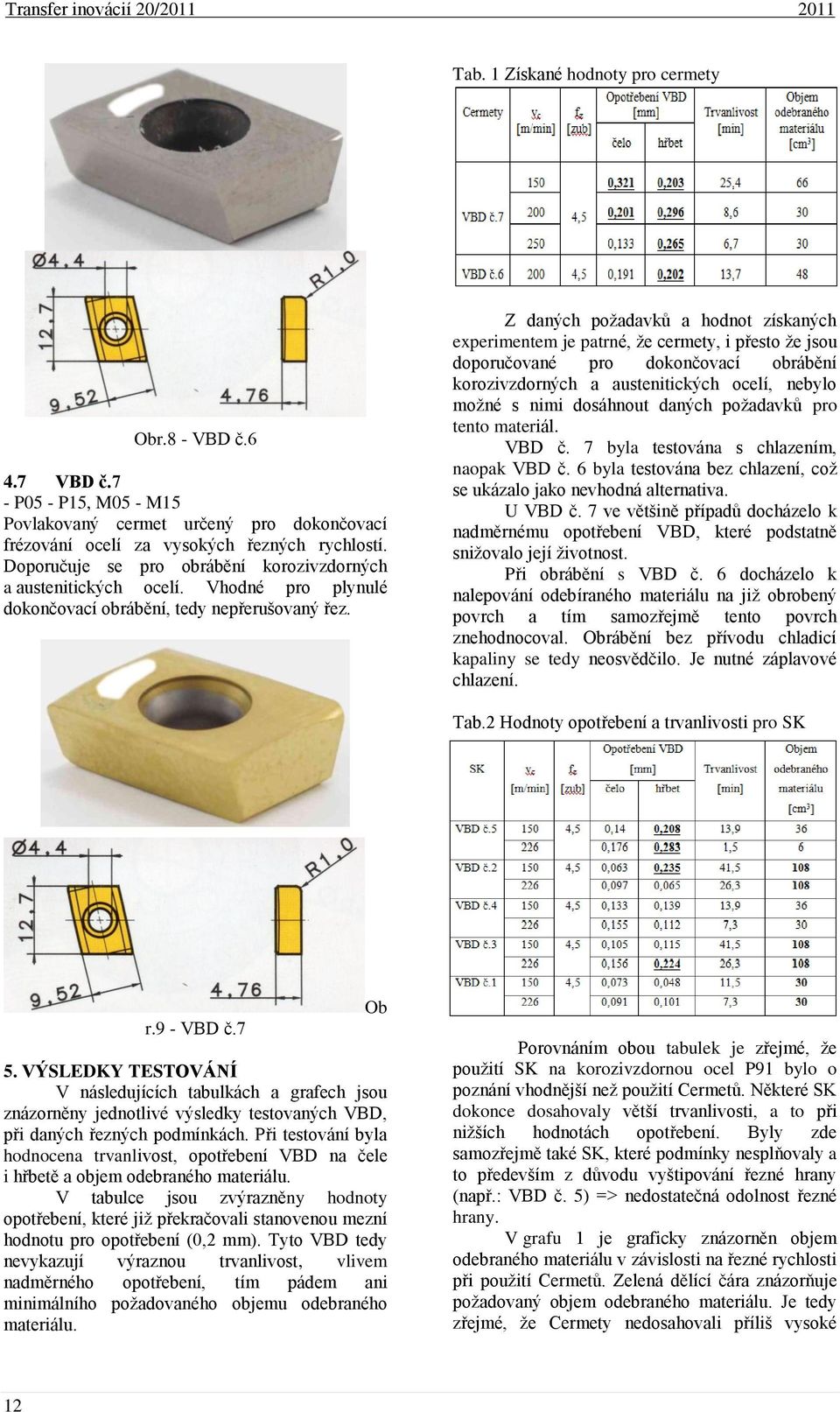 Z daných požadavků a hodnot získaných experimentem je patrné, že cermety, i přesto že jsou doporučované pro dokončovací obrábění korozivzdorných a austenitických ocelí, nebylo možné s nimi dosáhnout