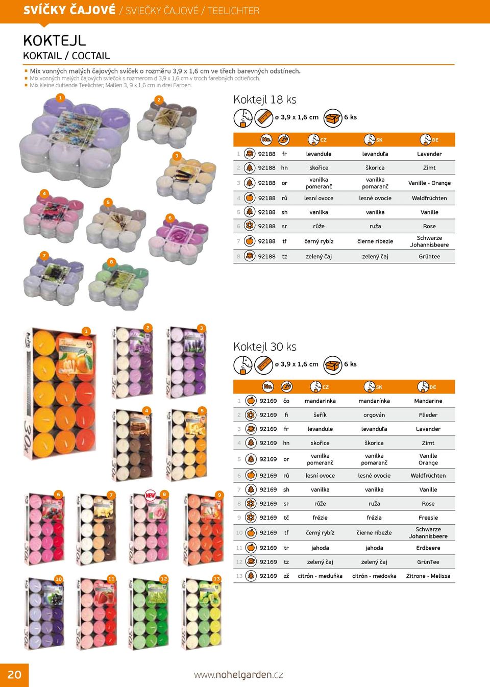 Koktejl 8 ks ø,9 x,6 cm 6 ks CZ SK DE 988 fr levandule levanduľa Lavender 988 hn skořice škorica Zimt 4 5 988 or vanilka pomeranč vanilka pomaranč Vanille - Orange 4 988 rů lesní ovoce lesné ovocie