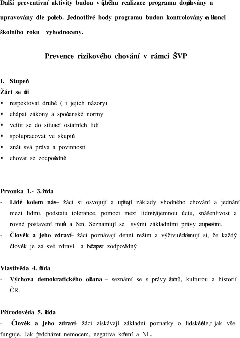 Stupeň Žáci se učí respektovat druhé ( i jejich názory) chápat zákony a společenské normy vcítit se do situací ostatních lidí spolupracovat ve skupině znát svá práva a povinnosti chovat se zodpovědně