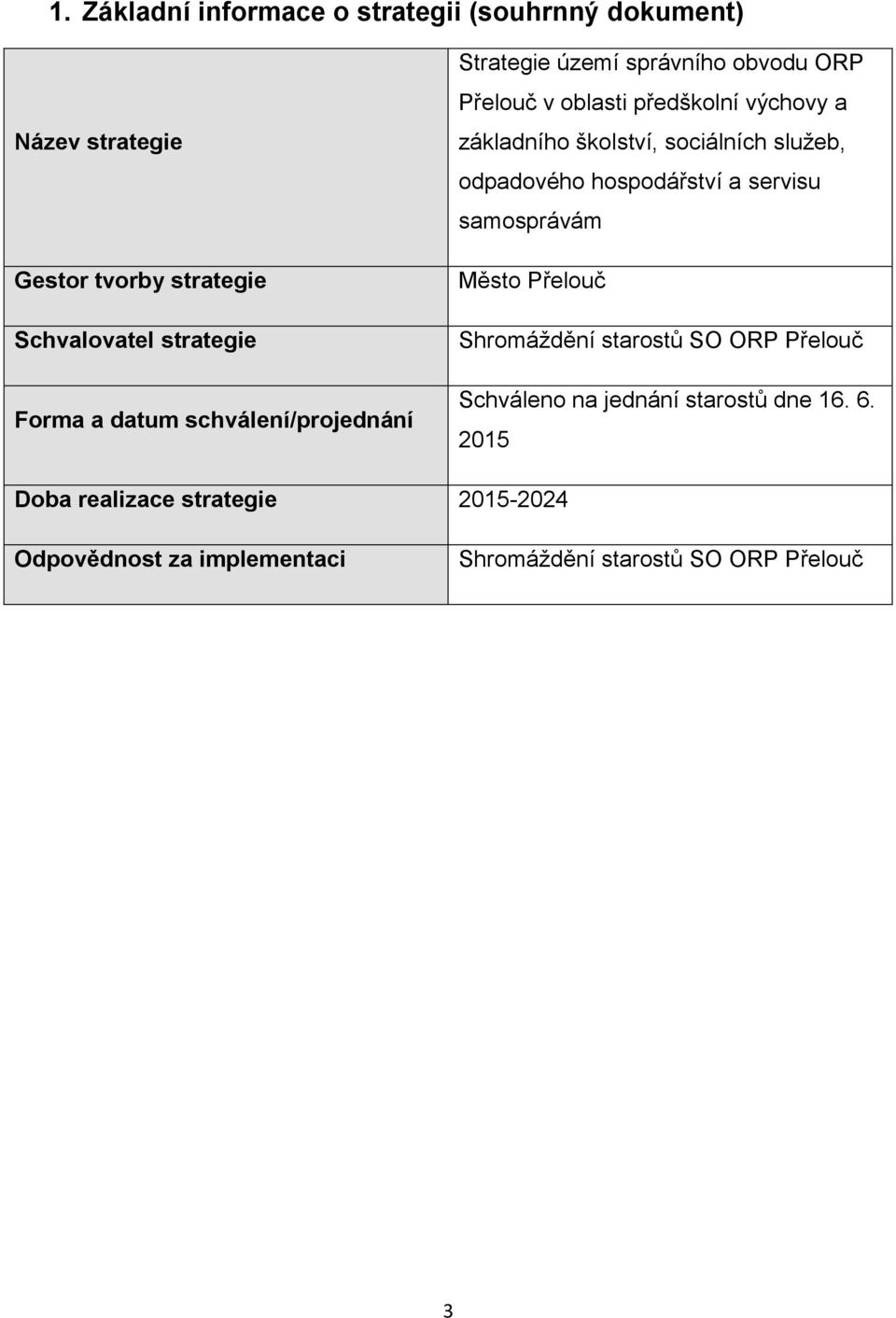 sociálních služeb, odpadového hospodářství a servisu samosprávám Město Přelouč Shromáždění starostů SO ORP Přelouč Schváleno na