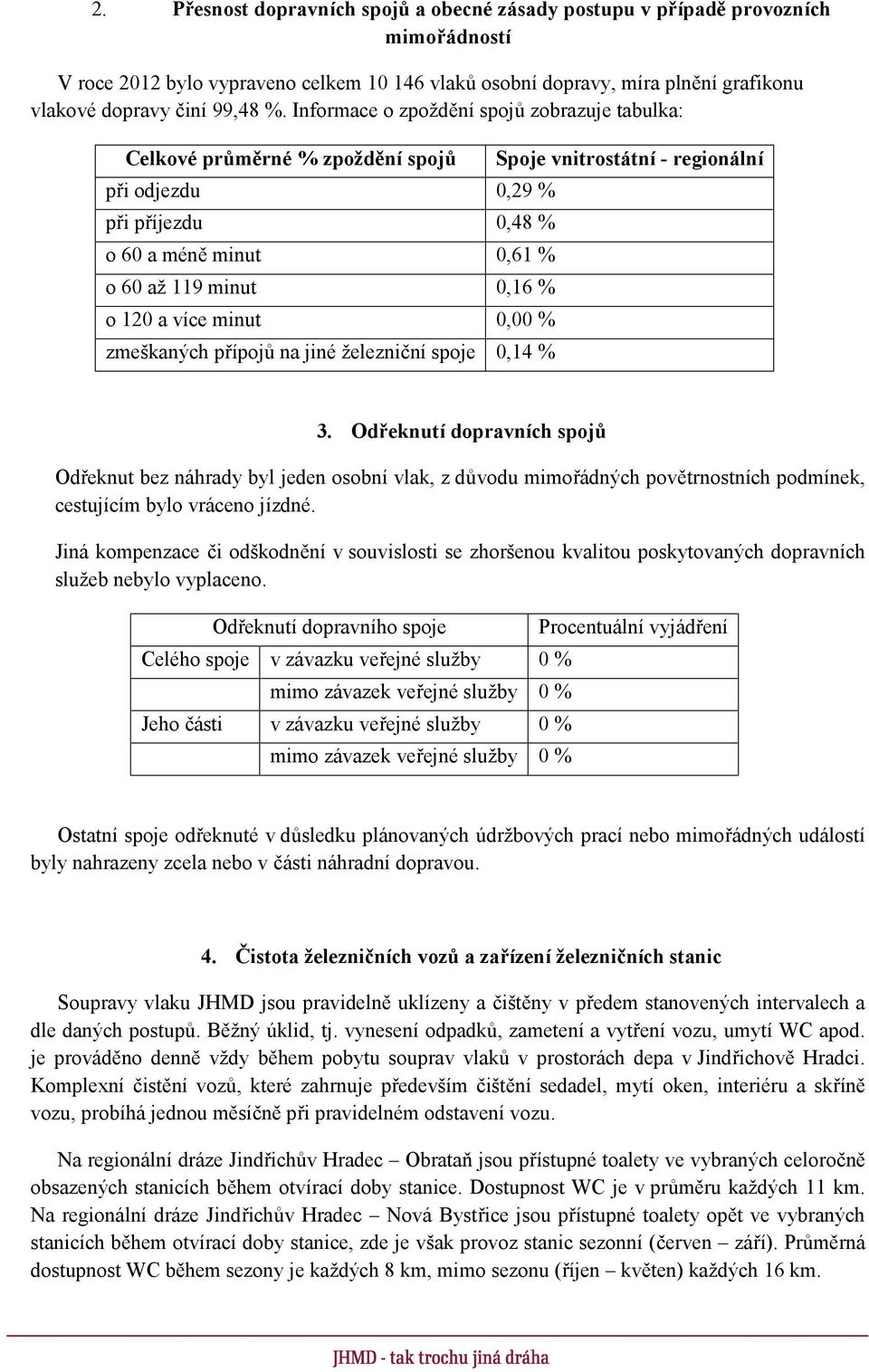 zmeškaných přípojů na jiné železniční spoje 0,14 % Spoje vnitrostátní - regionální 3.