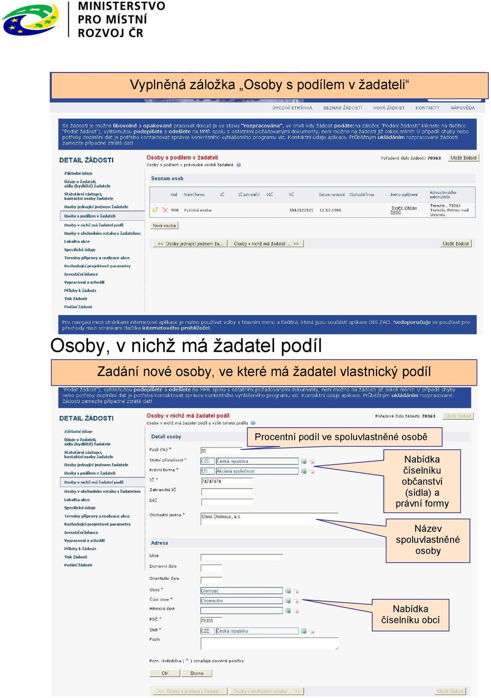 podíl Procentní podíl ve spoluvlastněné osobě Nabídka číselníku