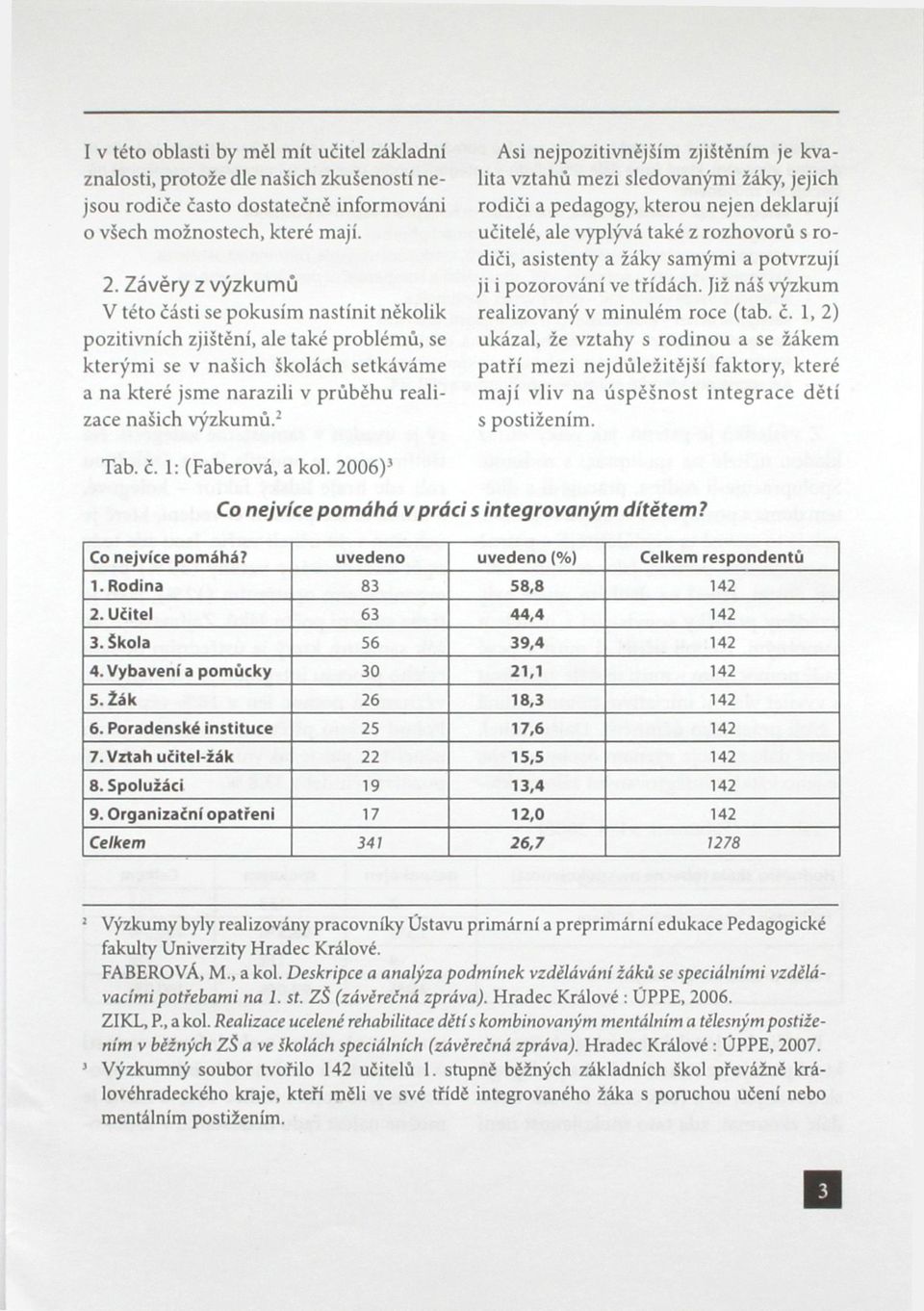 2 Asi nejpozitivnějším zjištěním je kvalita vztahů mezi sledovanými žáky, jejich rodiči a pedagogy, kterou nejen deklarují učitelé, ale vyplývá také z rozhovorů s rodiči, asistenty a žáky samými a