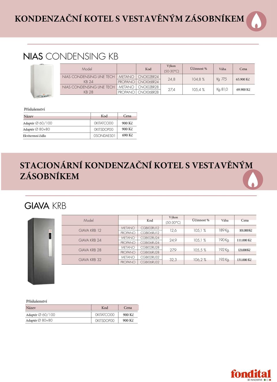 900 Kč Adaptér Ø 80+80 0KITSDOP00 900 Kč STACIONÁRNÍ KONDENZAČNÍ KOTEL S VESTAVĚNÝM ZÁSOBNÍKEM GIAVA KRB Model Kod GIAVA KRB 12 GIAVA KRB 24 GIAVA KRB 28 GIAVA KRB 32 CGBI02RU12