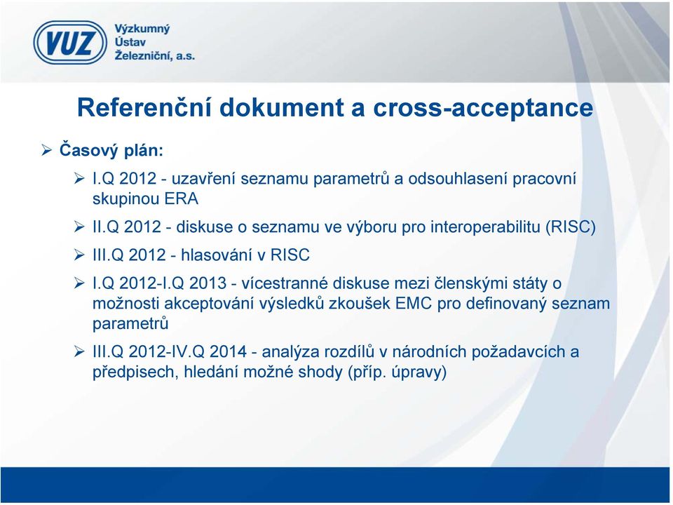 Q 2012 - diskuse o seznamu ve výboru pro interoperabilitu (RISC) III.Q 2012 - hlasování v RISC I.Q 2012-I.
