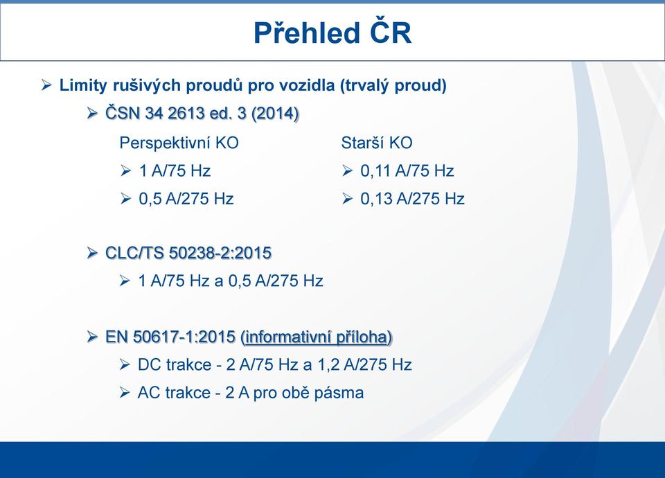 A/275 Hz CLC/TS 50238-2:2015 1 A/75 Hz a 0,5 A/275 Hz EN 50617-1:2015