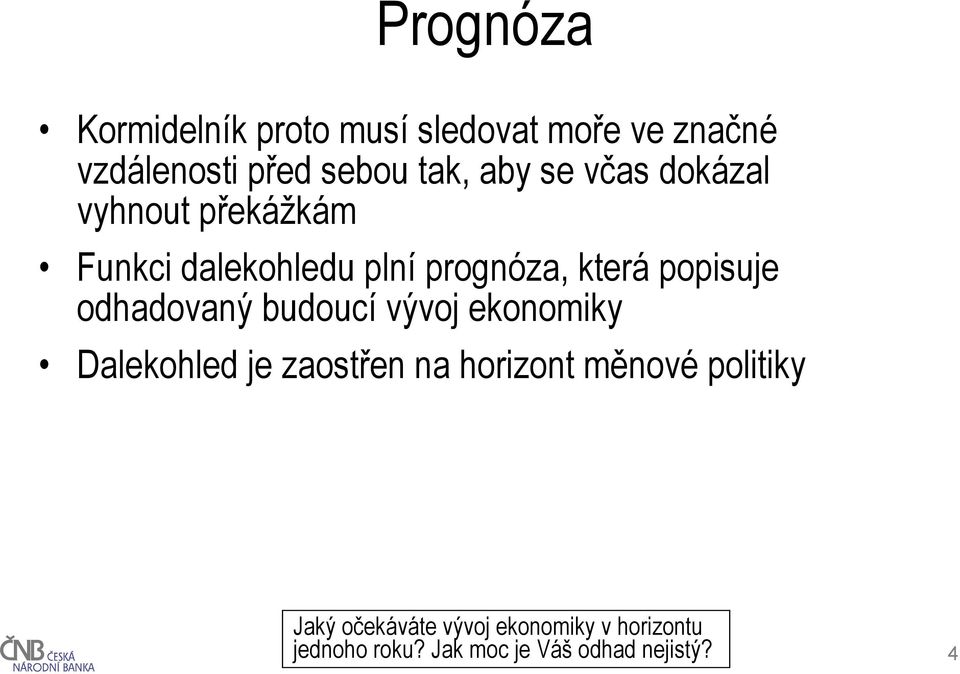 odhadovaný budoucí vývoj ekonomiky Dalekohled je zaostřen na horizont měnové politiky