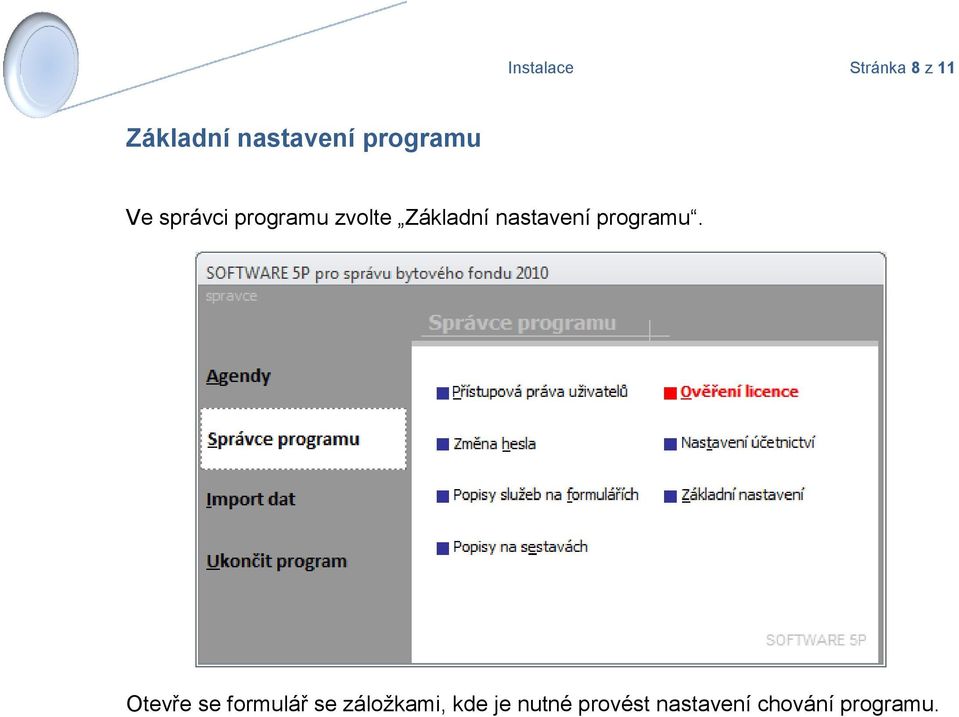 nastavení programu.