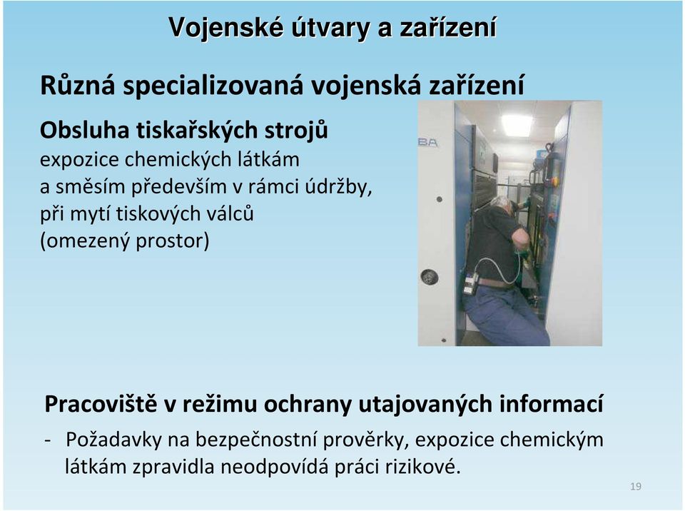 válců (omezený prostor) Pracoviště v režimu ochrany utajovaných informací - Požadavky