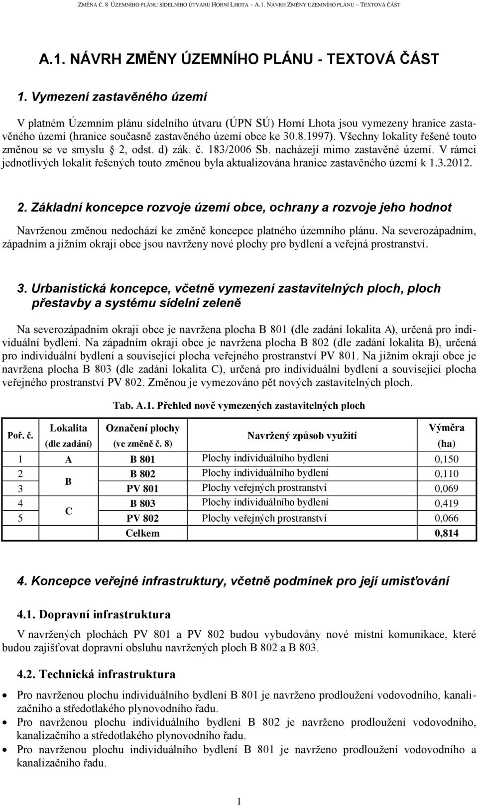 Všechny lokality řešené touto změnou se ve smyslu 2, odst. d) zák. č. 183/2006 Sb. nacházejí mimo zastavěné území.