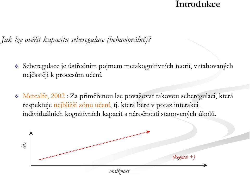Metcalfe, 2002 : Za přiměřenou lze považovat takovou seberegulaci, která respektuje nejbližší zónu