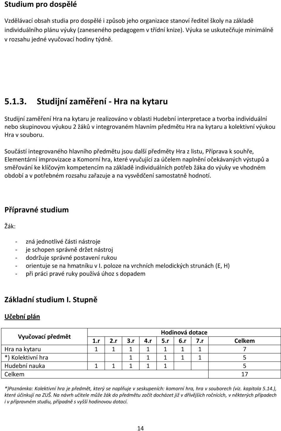 Studijní zaměření - Hra na kytaru Studijní zaměření Hra na kytaru je realizováno v oblasti Hudební interpretace a tvorba individuální nebo skupinovou výukou 2 žáků v integrovaném hlavním předmětu Hra