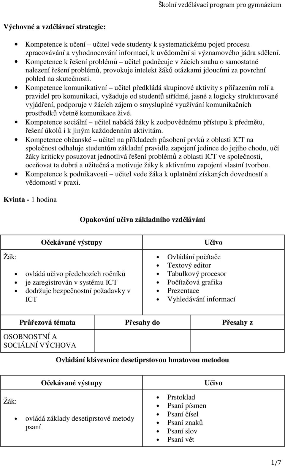 Kompetence komunikativní učitel předkládá skupinové aktivity s přiřazením rolí a pravidel pro komunikaci, vyžaduje od studentů střídmé, jasné a logicky strukturované vyjádření, podporuje v žácích