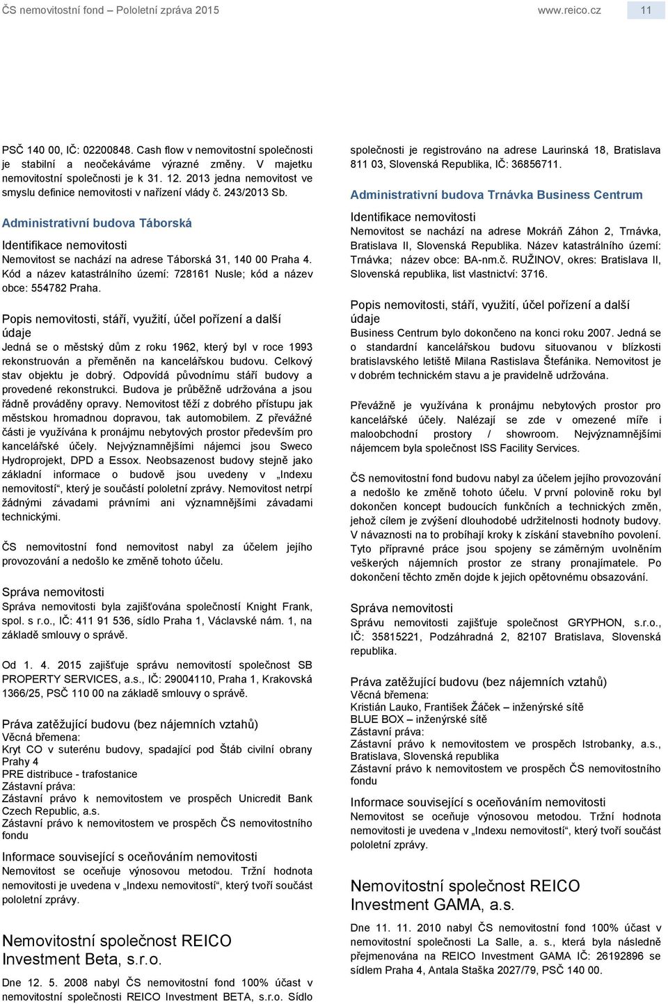 Administrativní budova Táborská Identifikace nemovitosti Nemovitost se nachází na adrese Táborská 31, 14 Praha 4. Kód a název katastrálního území: 728161 Nusle; kód a název obce: 554782 Praha.