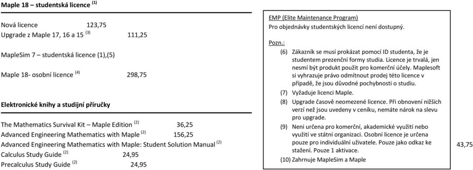 individuální uživatele. Pouze jako odkaz ke 43,75 Calculus Study Guide (2) 24,95 Precalculus Study Guide (2) 24,95 EMP (Elite Maintenance Program) Pro objednávky studentských licencí není dostupný.