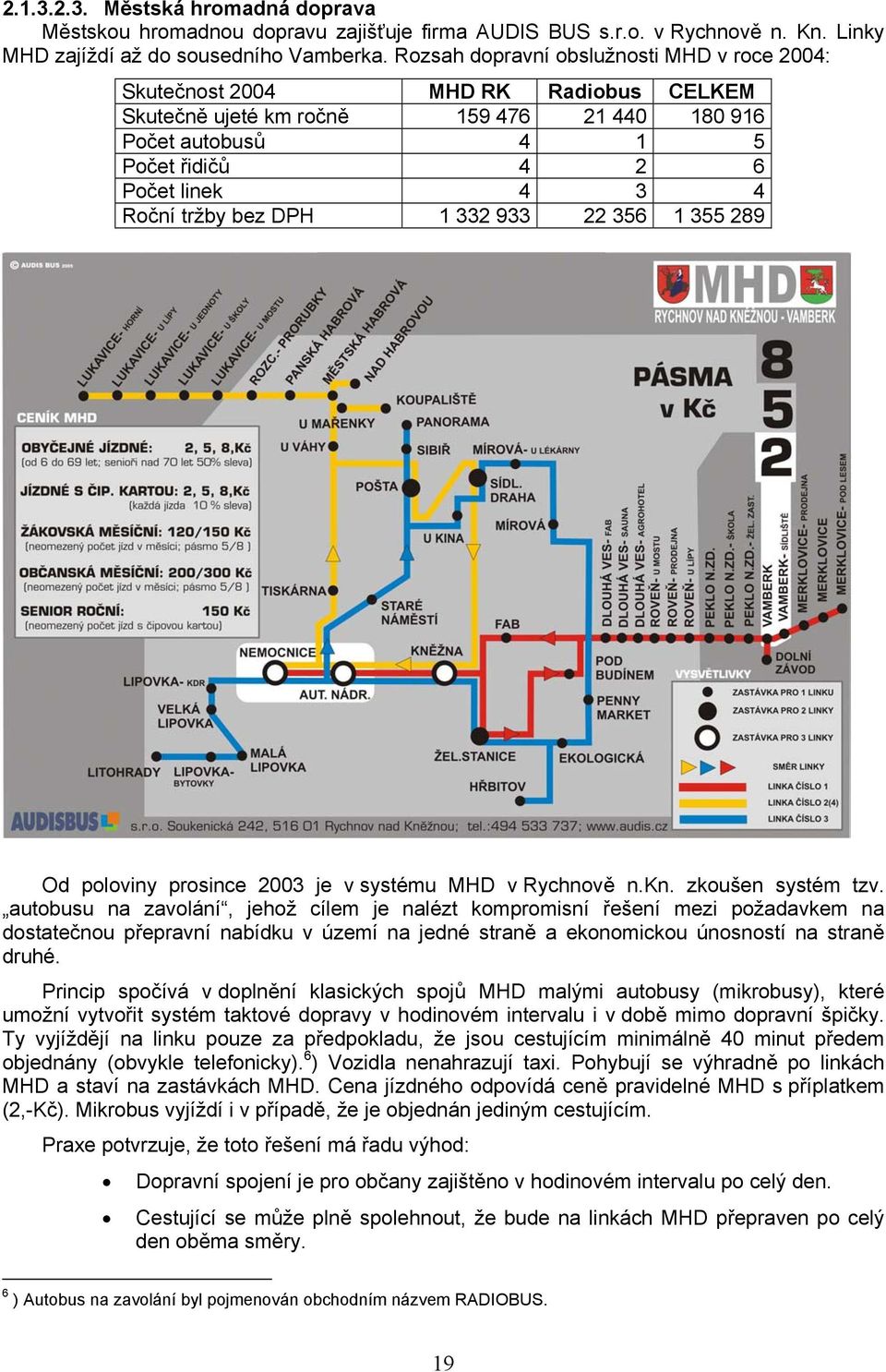 tržby bez DPH 1 332 933 22 356 1 355 289 Od poloviny prosince 2003 je v systému MHD v Rychnově n.kn. zkoušen systém tzv.