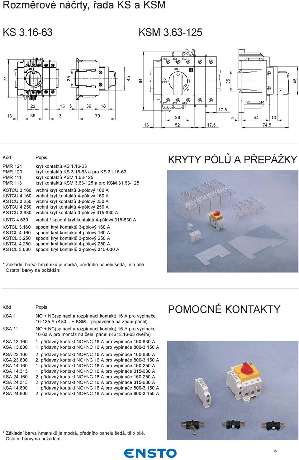 16-63 a pro KS 31.16-63 PMR 111 kryt kontaktů KSM 1.63-125 PMR 113 kryt kontaktů KSM 3.63-125 a pro KSM 31.63-125 KSTCU 3.160 vrchní kryt kontaktů 3-pólový 160 A KSTCU 4.