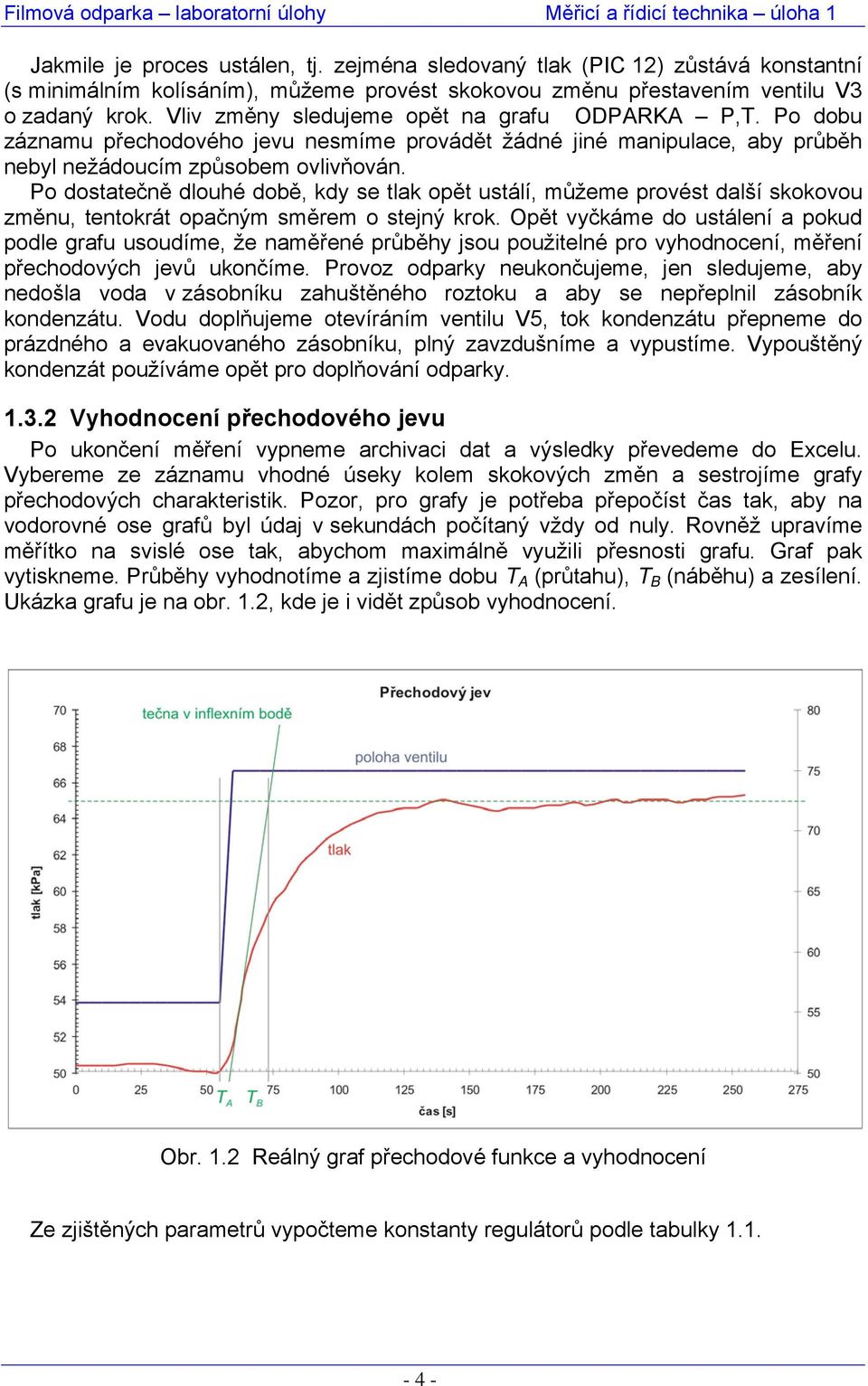 Po dostatečně dlouhé době, kdy se tlak opět ustálí, můžeme provést další skokovou změnu, tentokrát opačným směrem o stejný krok.