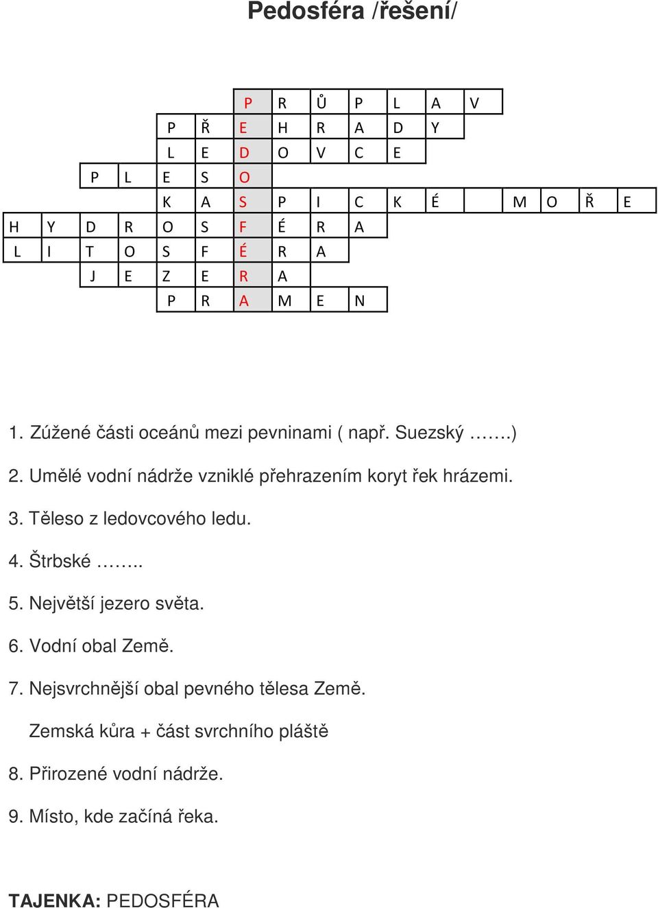 Umělé vodní nádrže vzniklé přehrazením koryt řek hrázemi. 3. Těleso z ledovcového ledu. 4. Štrbské.. 5. Největší jezero světa. 6.