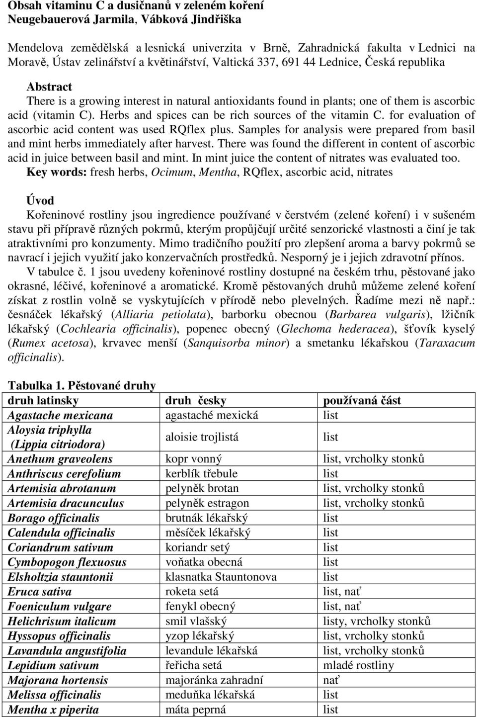 Herbs and spices can be rich sources of the vitamin C. for evaluation of ascorbic acid content was used RQflex plus.